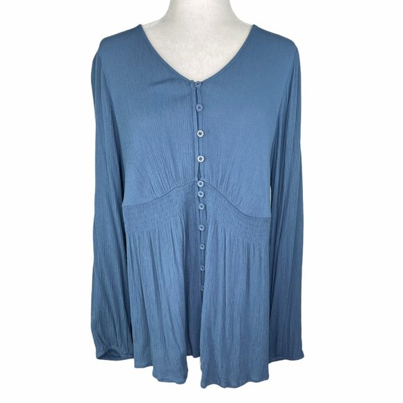 Torrid Tops - Torrid Babydoll Dusty Blue Button Front Tunic 2X